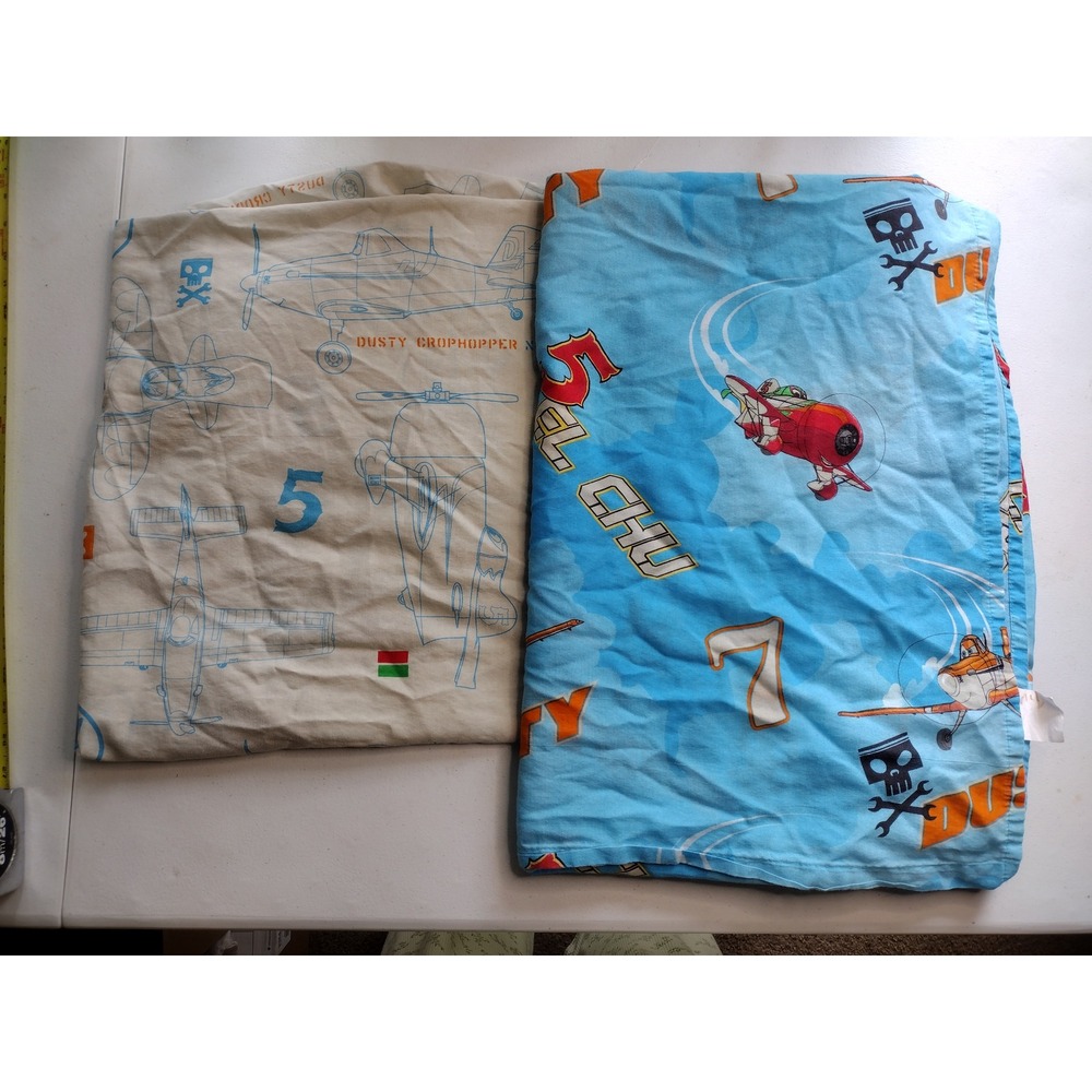 Disney Planes Twin Sheet Set Blue Flat Cream Fitted Dusty Crophopper 2pc Bedding